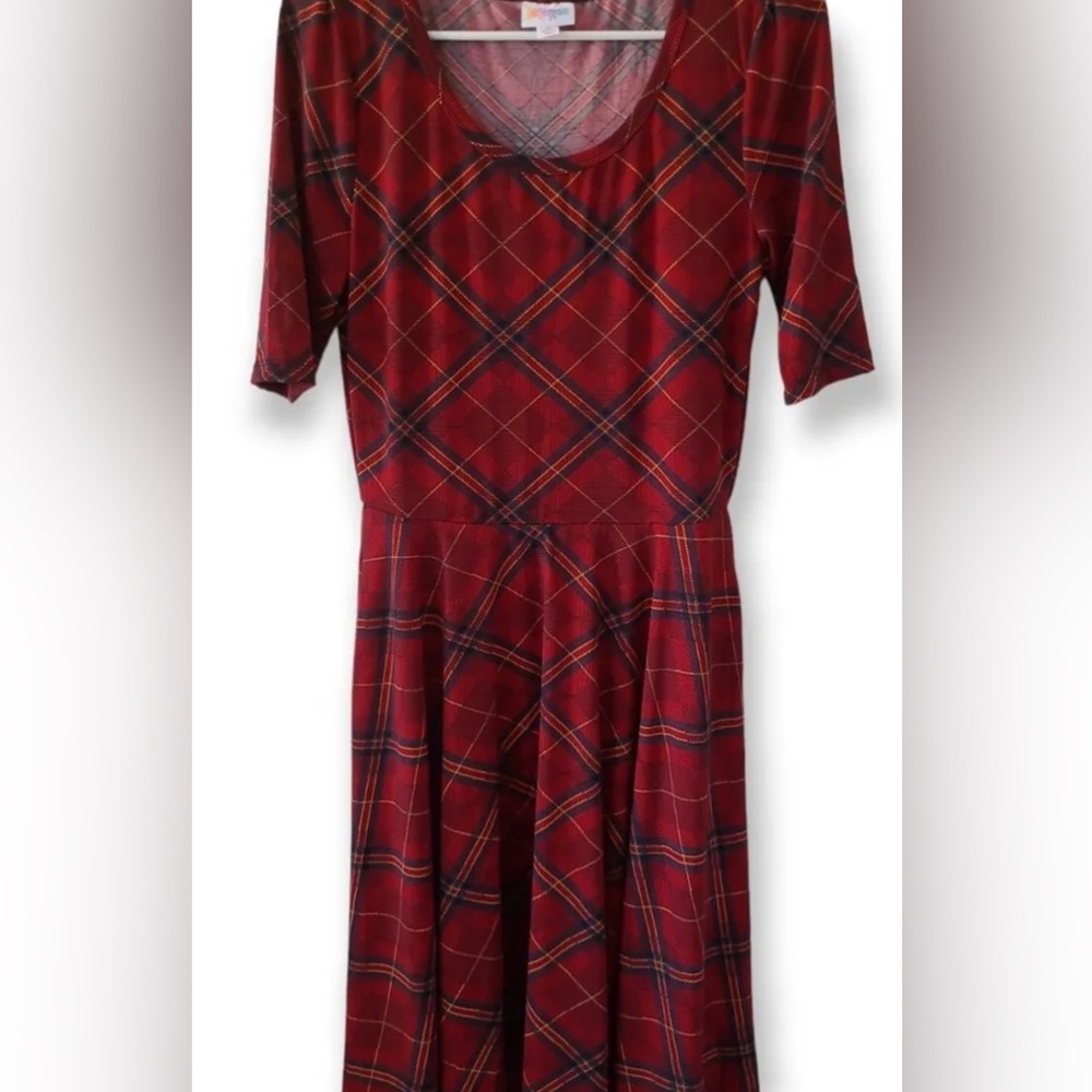 Lularoe Nicole-plaid red/navy/yellow